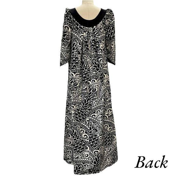 Black Pineapple Tapa Velvet Collar Muumuu Dress