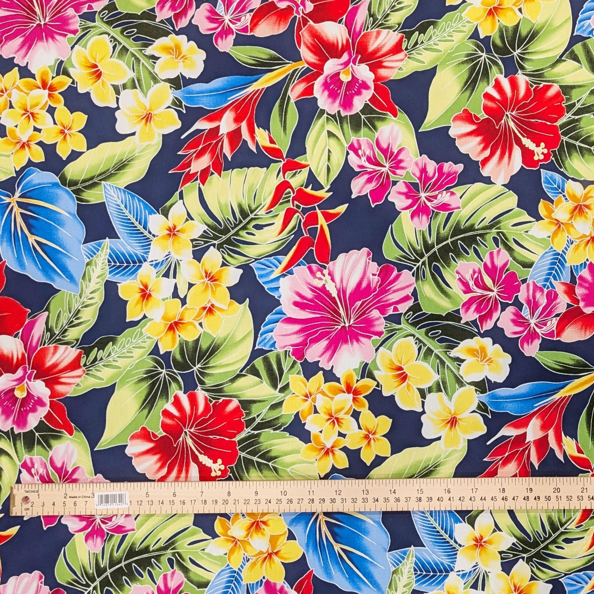 BlueAnthuriumandOrchidHawaiianFabric