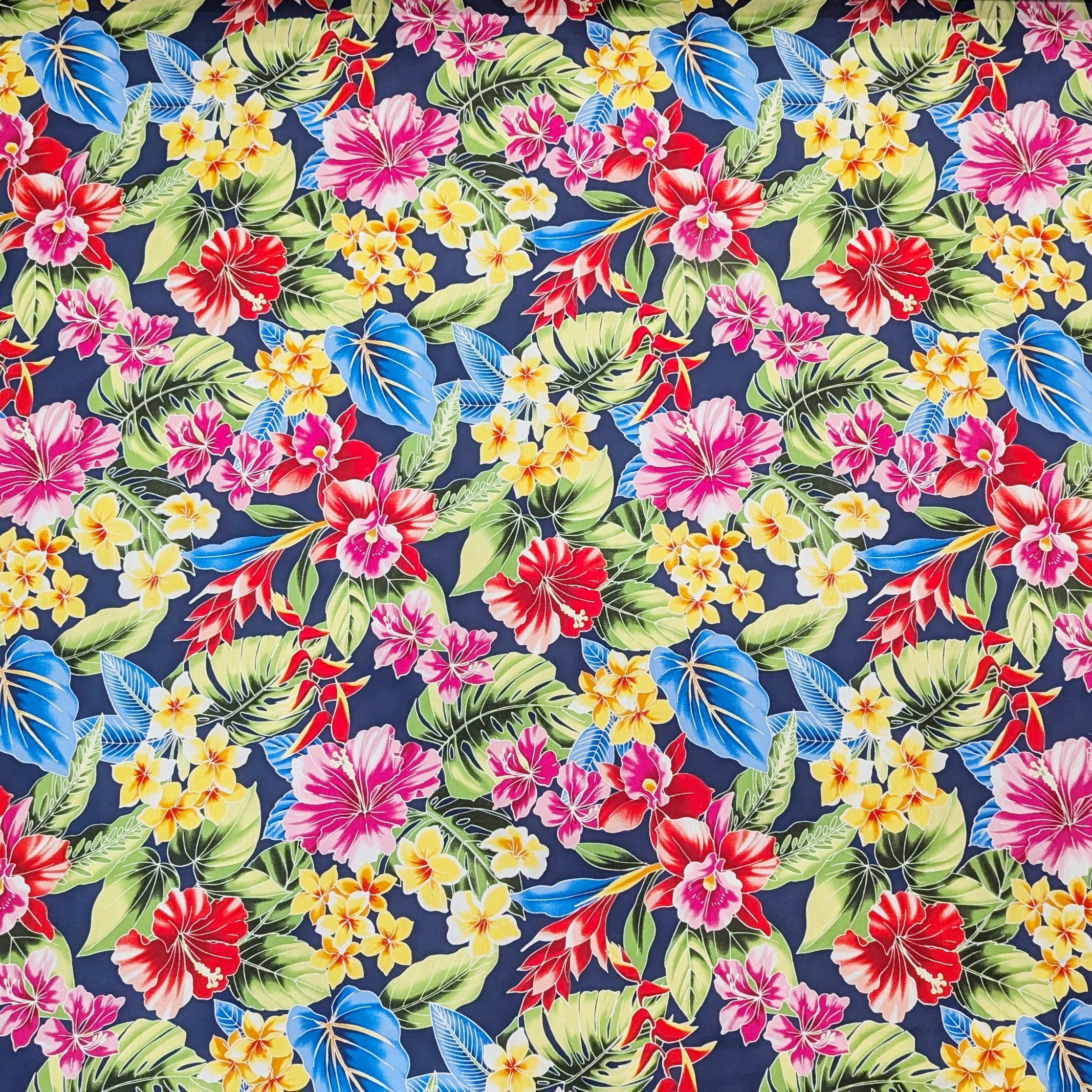 BlueAnthuriumandOrchidHawaiianFabric