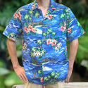 Blue Hawaiian Shirts matching Dog Shirts /  Hibiscus, Plumeria,  Palm Tree and Catamaran