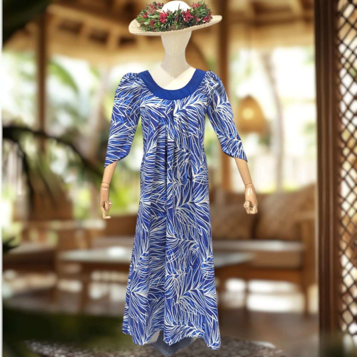 Blue Cotton Muumuu Velvet Yoke