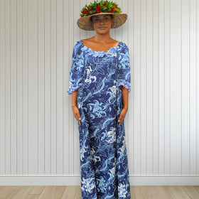 Blue Orchid Elegance Hawaiian Long Dress
