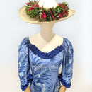 Blue Fan Palm Leaf Hawaiian Frill Dress