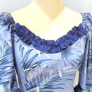 Blue Fan Palm Leaf Hawaiian Frill Dress