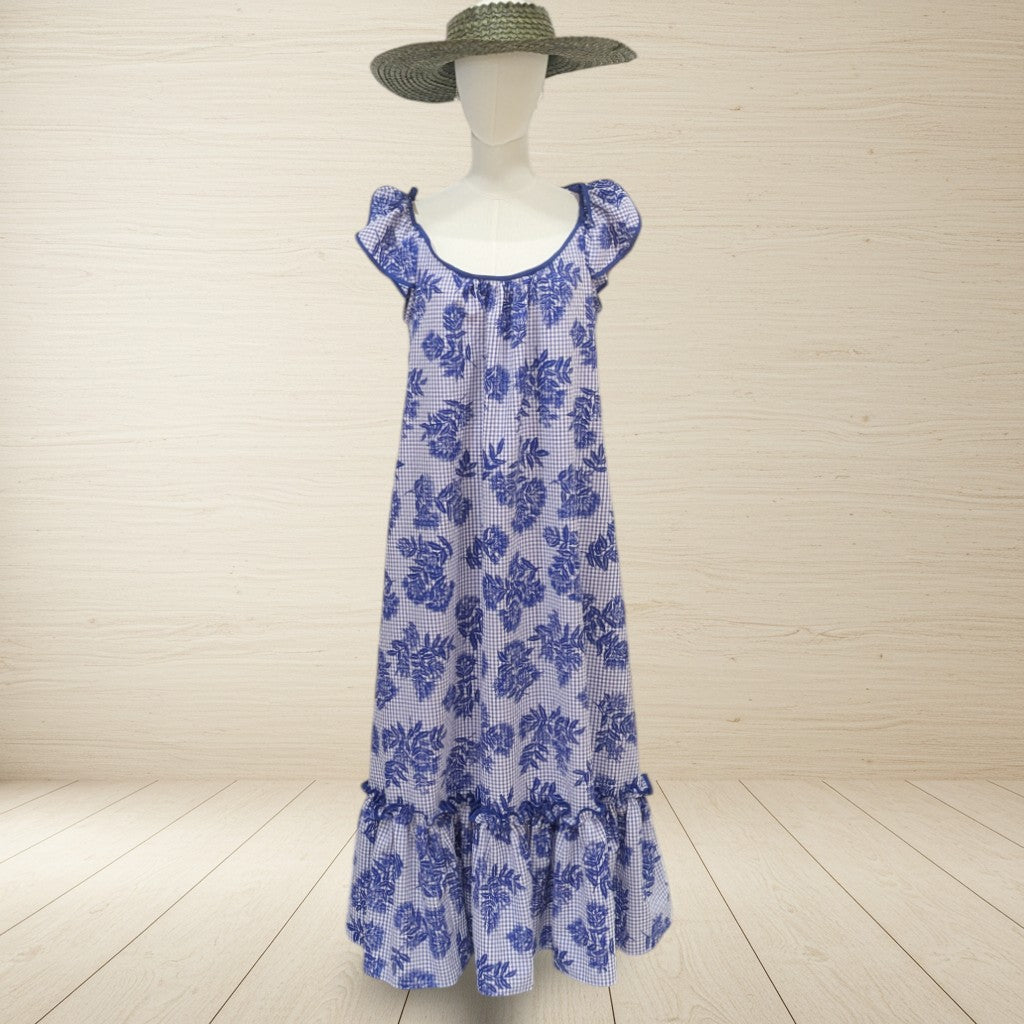 Blue Gingham Hawaiian Muumuu Dress Ohia Lehua