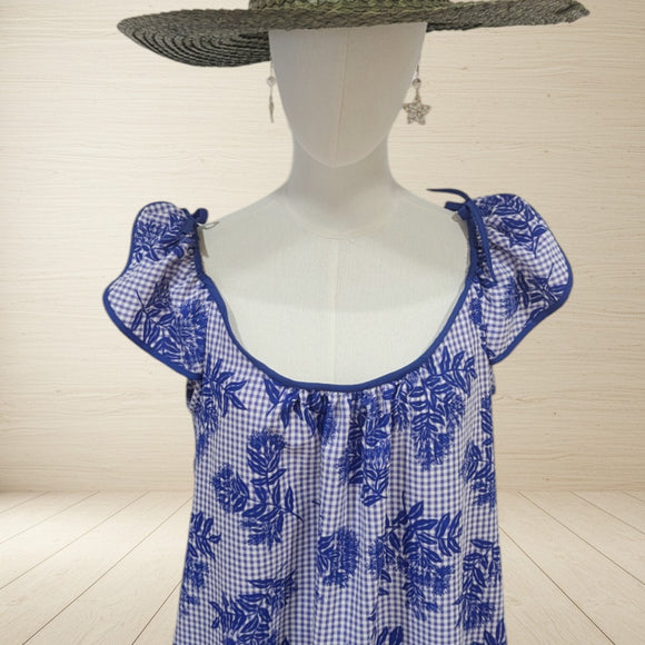 Blue Gingham Hawaiian Muumuu Dress Ohia Lehua