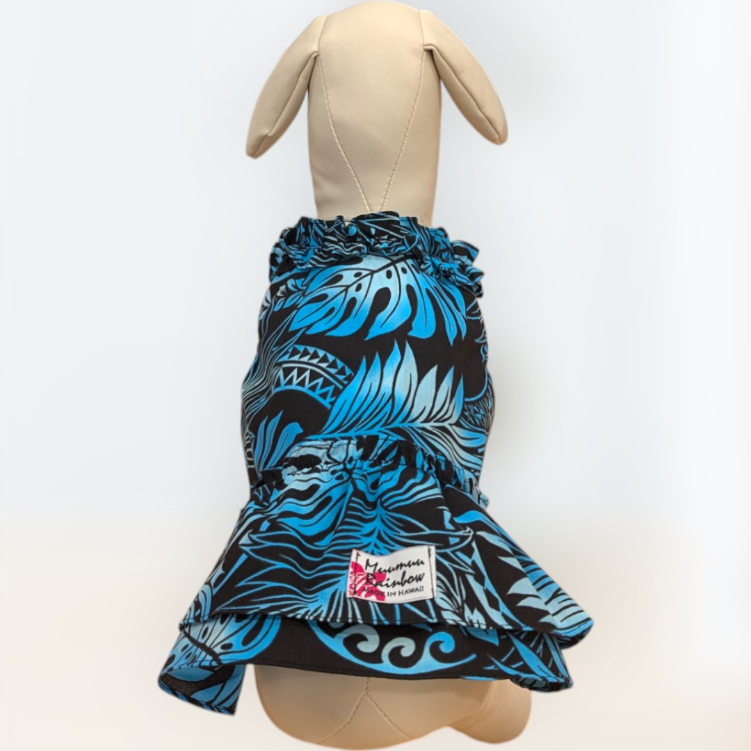 Blue Hawaiian Leaf Tapa Dog Dress