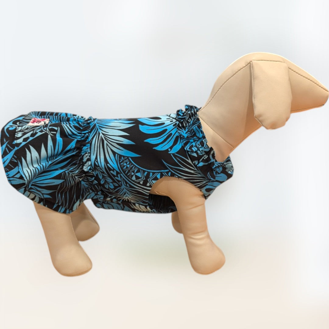 Blue Hawaiian Leaf Tapa Dog Dress