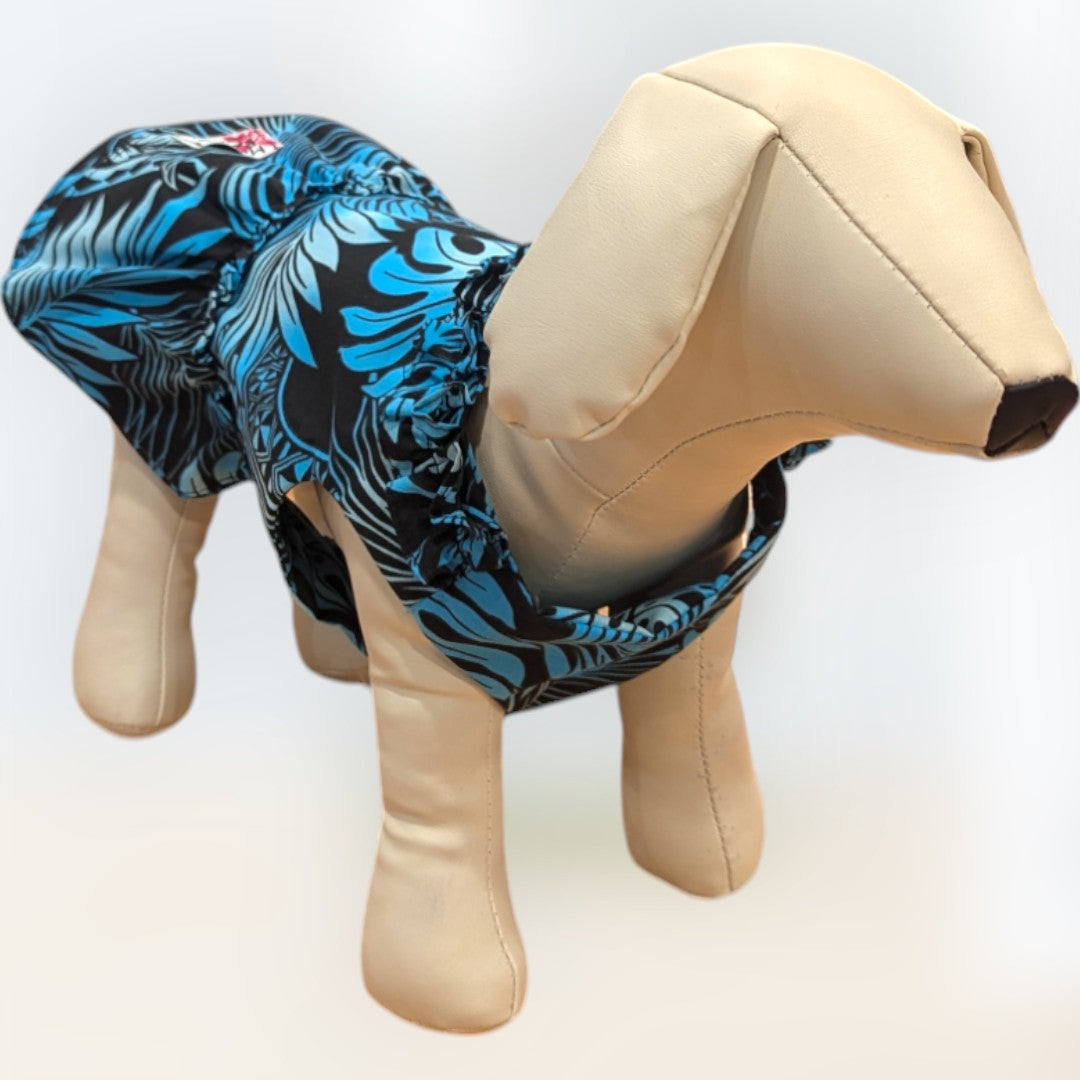 Blue Hawaiian Leaf Tapa Dog Dress