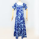 Blue Hawaiian Lei Leaf Long Flare Dress