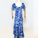 Blue Hawaiian Lei Leaf Long Flare Dress