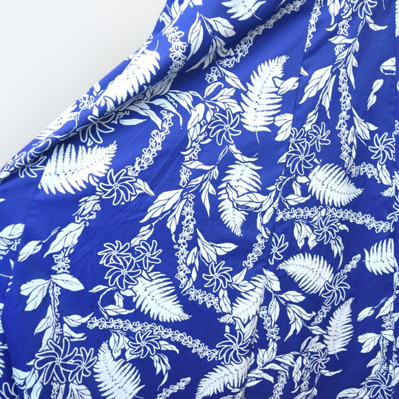 Blue Hawaiian Lei Leaf Long Flare Dress