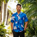 Blue Floral Hawaiian Shirt Blue