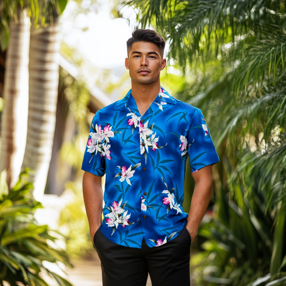Blue Floral Hawaiian Shirt Blue