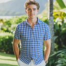 Blue Palaka Hawaiian Shirt