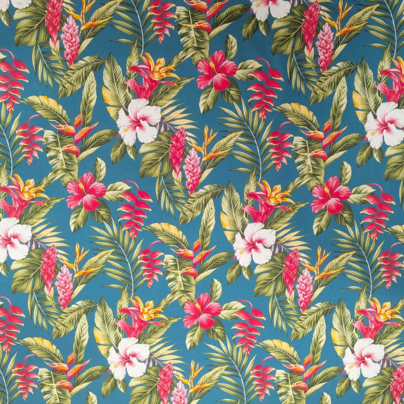 Blue Tropical Garden Hawaiian Fabric – Hibiscus & Tropical Flowers Cotton
