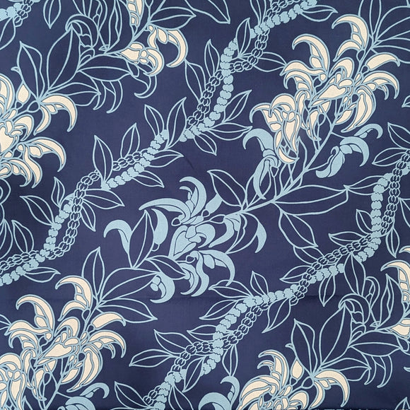 Blue Lei & Tropical Flower Hawaiian Fabric – Polycotton