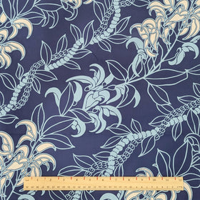 Blue Lei & Tropical Flower Hawaiian Fabric – Polycotton - 0