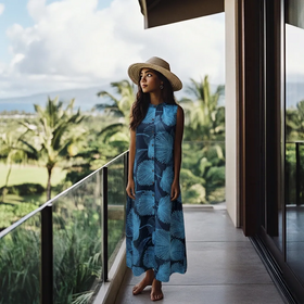 Rayon Shirt Dress with Pockets in Loulu Palm Leaf – PK Original Print (Mid-Calf Length) - 0