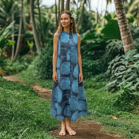 Rayon Shirt Dress with Pockets in Loulu Palm Leaf – PK Original Print (Mid-Calf Length)