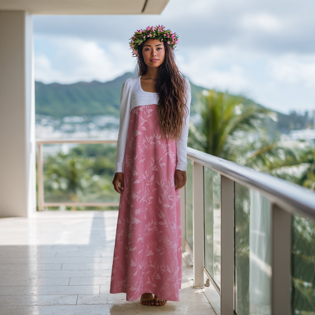 Blush Blossom Muumuu – White Eyelet & Maile Puakenikeni Print