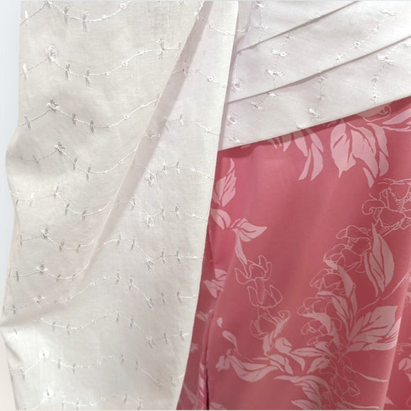 Blush Blossom Muumuu – White Eyelet & Maile Puakenikeni Print