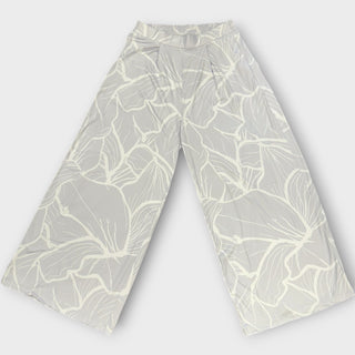 買う gray-hibiscus Island Design Breathable Wide Pants - 95％Polyester ＆ 5％ Spandex