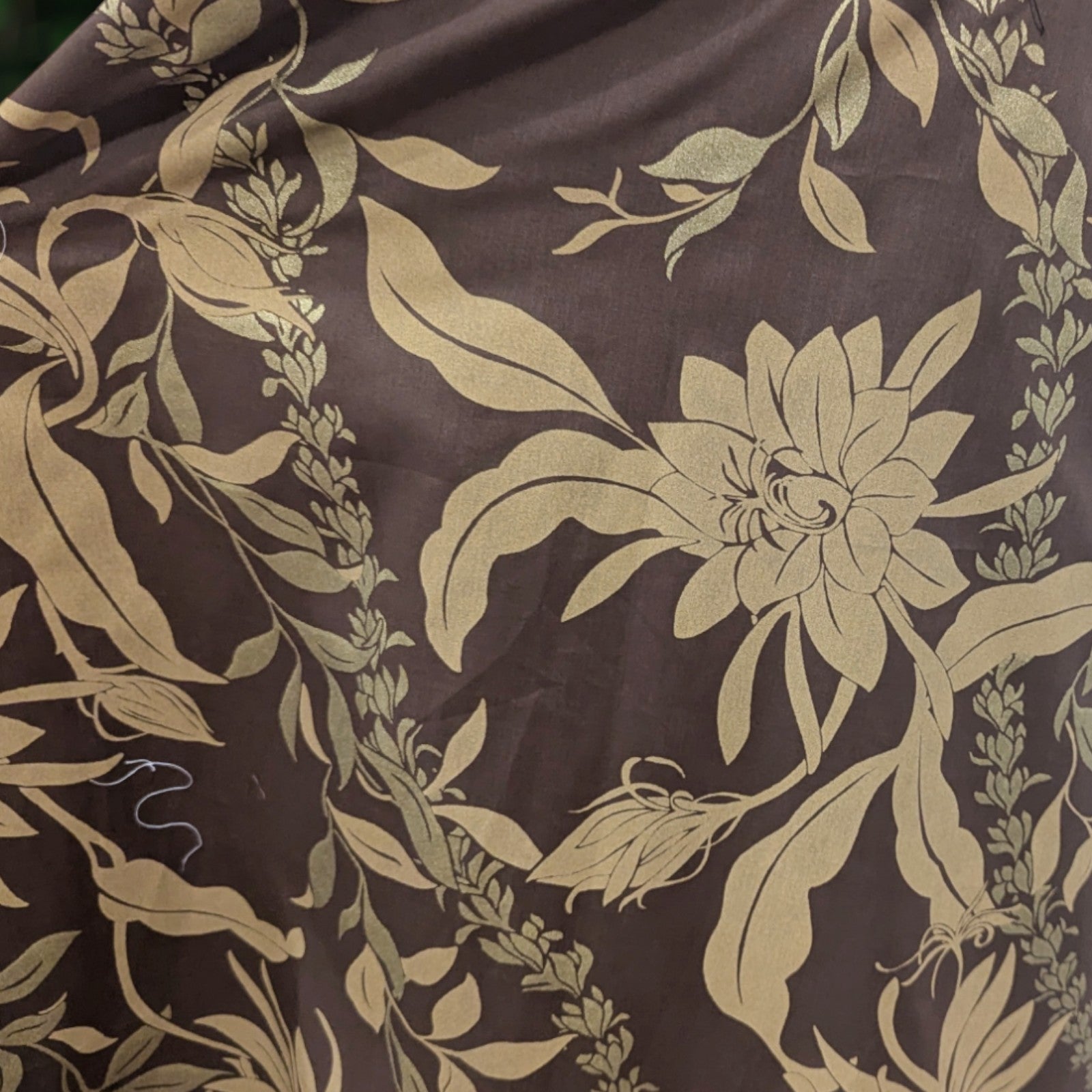 Brown FlowerLei Long Pleated Lace Hawaiian Dress
