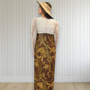 Brown FlowerLei Long Pleated Lace Hawaiian Dress