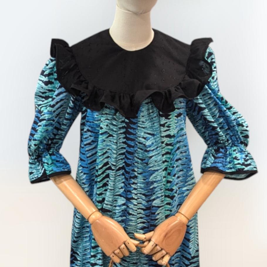 Classic-Style-Blue-Ferns-Muumuu-With-Black-Ruffle