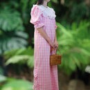 Classic Style Palaka Muumuu White Ruffle Pink