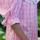 Classic Style Palaka Muumuu White Ruffle Pink