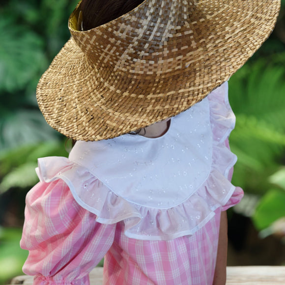 Classic Style Palaka Muumuu White Ruffle Pink