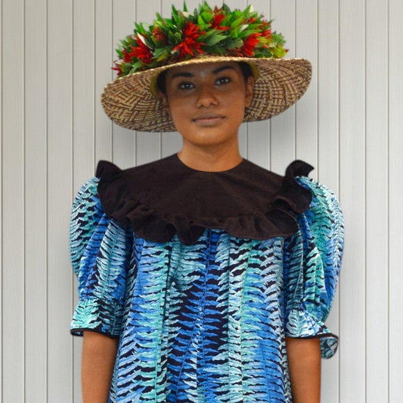 Classic Blue Ferns Muumuu Black Ruffle