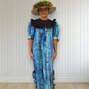Classic Blue Ferns Muumuu Black Ruffle