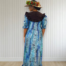 Classic Blue Ferns Muumuu Black Ruffle