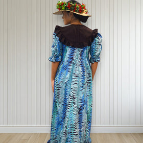 Classic Blue Ferns Muumuu Black Ruffle