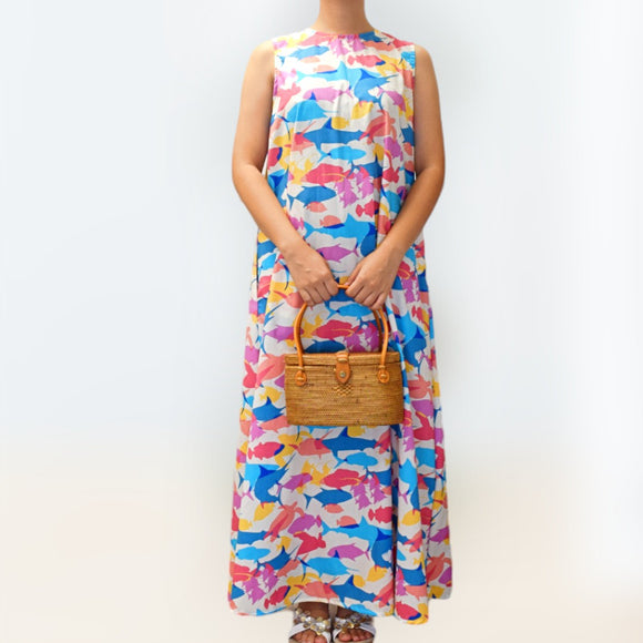 ColorfulFishPrintComfortableLongResortDress