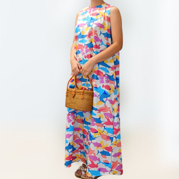 ColorfulFishPrintComfortableLongResortDress