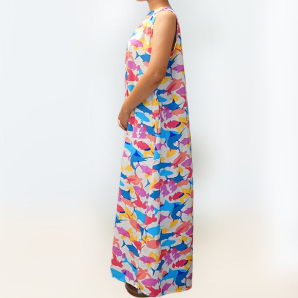 ColorfulFishPrintComfortableLongResortDress
