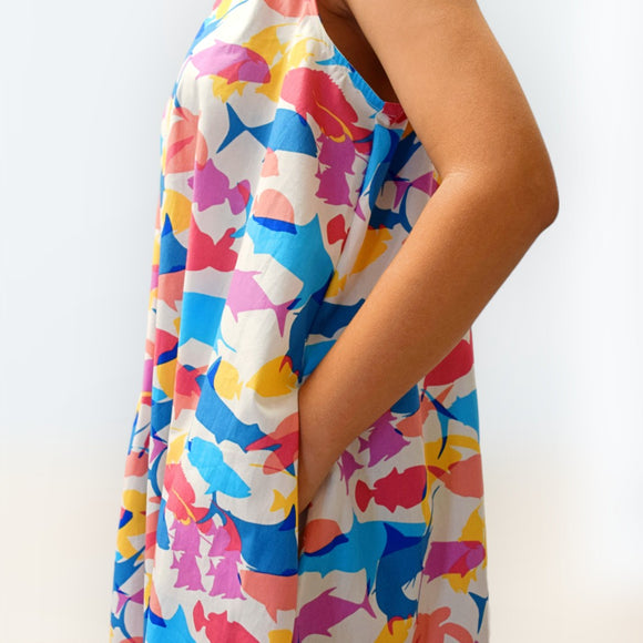 ColorfulFishPrintComfortableLongResortDress