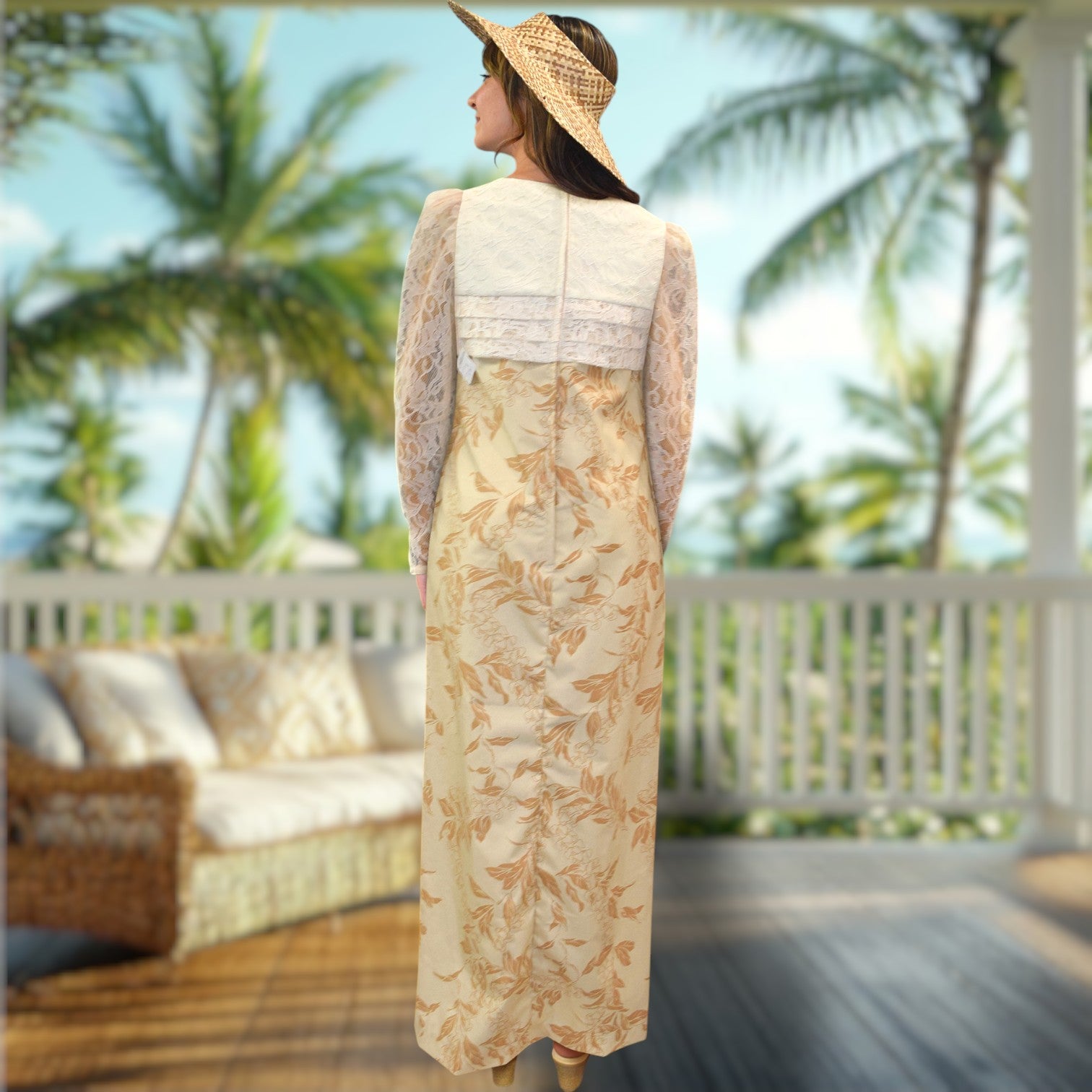 Cream FlowerLei Elegant Lace Hawaiian Dress