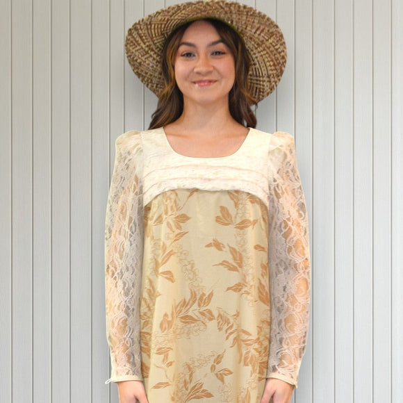 Cream FlowerLei Elegant Lace Hawaiian Dress