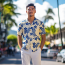Cream Yellow with Blue Ukulele Hawaiian Shirt