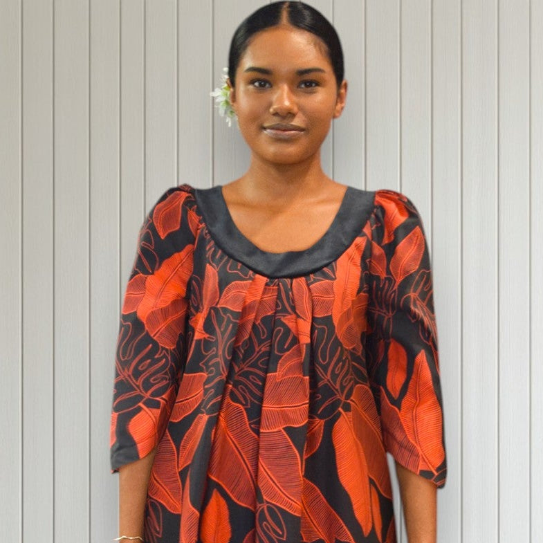 Crimson Shadow Muumuu Dress Black & Red Leaf Print, Velvet Collar | Made in Hawaii M Crimson Shadow Muumuu Dress Black & Red Leaf Print, Velvet Collar | Made in Hawaii M