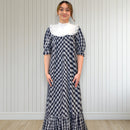 Dark Navy Palaka White HighNeck Muumuu