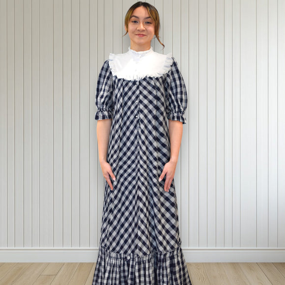 Dark Navy Palaka White HighNeck Muumuu