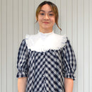 Dark Navy Palaka White HighNeck Muumuu