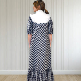 Dark Navy Palaka White HighNeck Muumuu