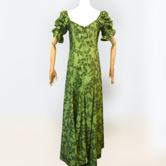 Deep Green Fern Elegance Hawaiian Long Flare Dress